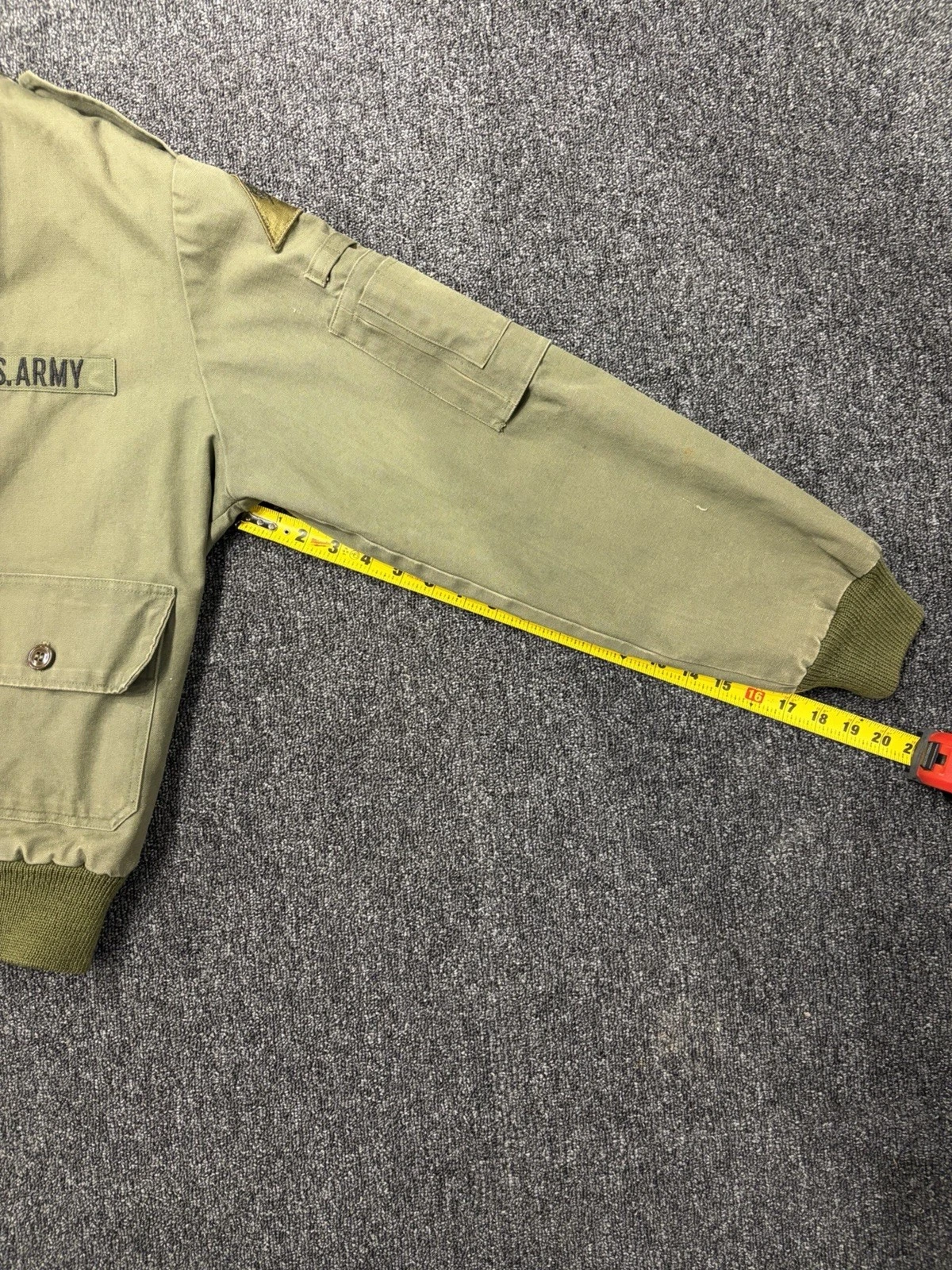 Vintage US Army Flight Jacket Olive Green Orange Lining Name Tape Patch M L image 9