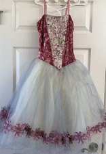 Revolution Dance Ballet Costume Rose Pink Girls Size 8 Tulle Floral