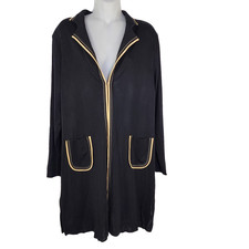 Exclusively Misook Duster Jacket Size Large Long Black Acrylic Knit Open Pockets
