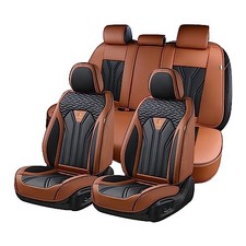Leather Seat Covers, Seat Covers Full Set, Car Seat FullSet Brown Black