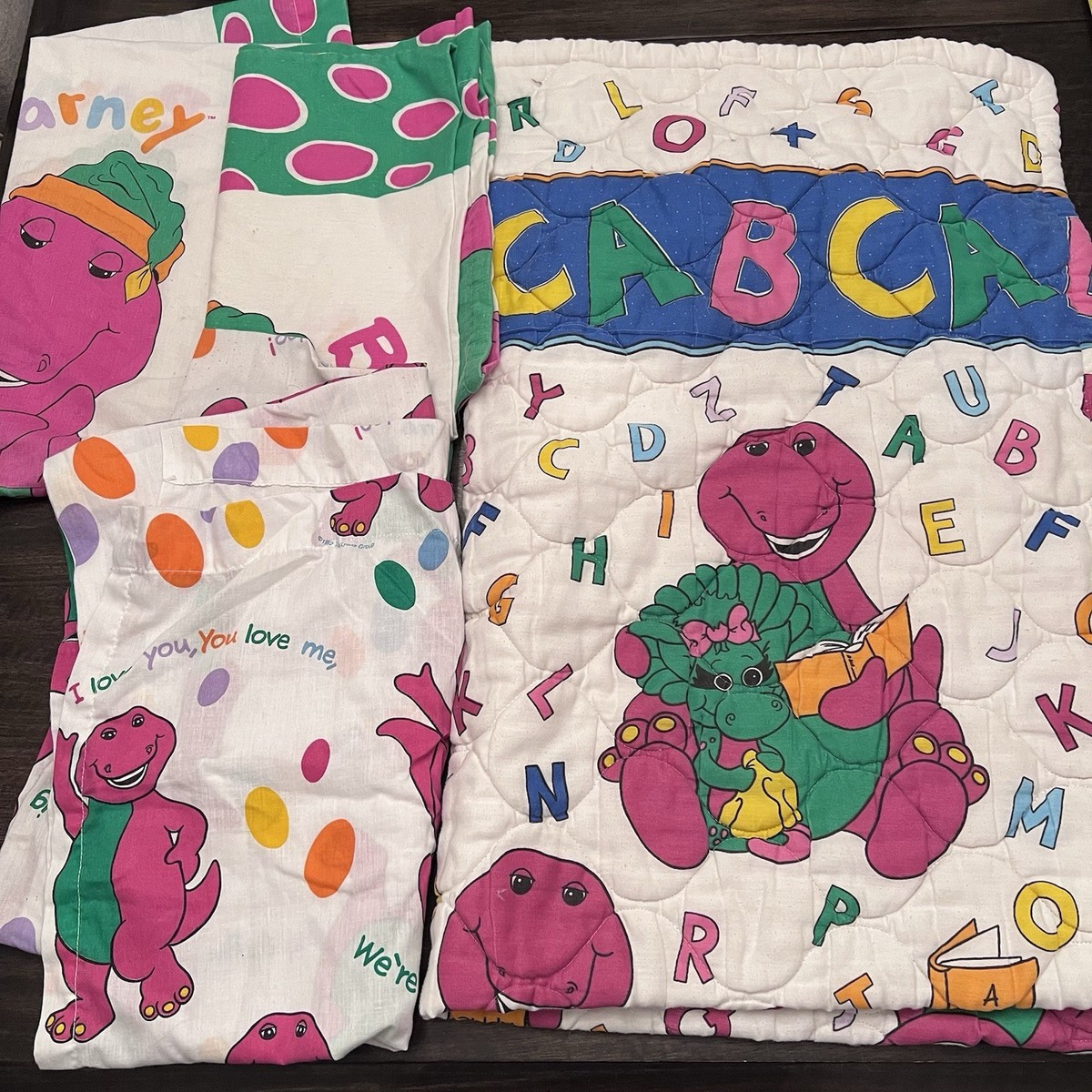 Barney Baby Bop Twin Size Comforter Blanket Sheet 1992 Vintage
