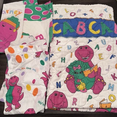 Barney Baby Bop Twin Size Comforter Blanket Sheet 1992 Vintage