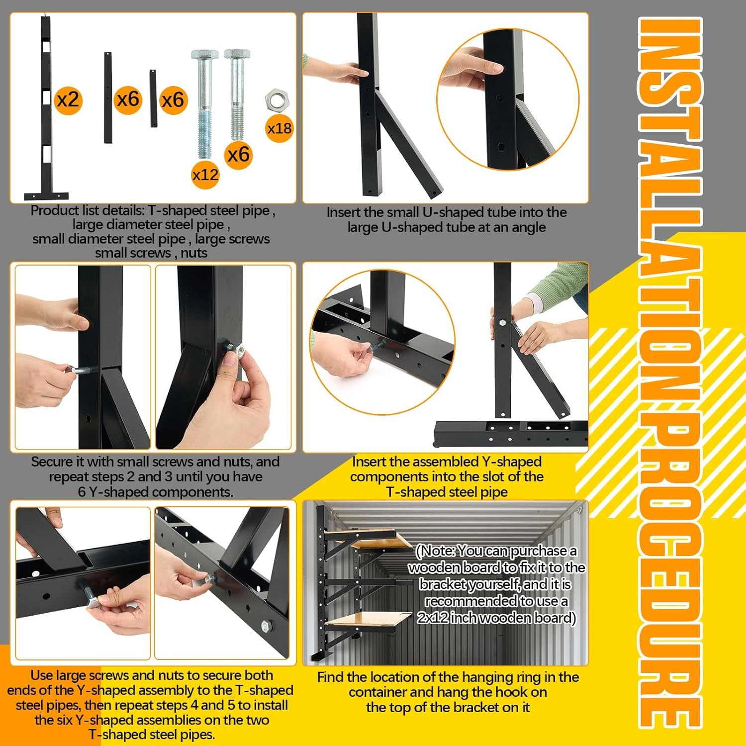 2 Pack Shipping Container Shelving Accessories Adjustable Heavy black, gray 