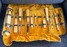 Antique 14 French Ivory Celluloid Manicure Vanity Set Satin