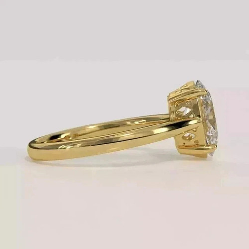 Real Moissanite 3Ct Oval Cut Solitaire Engagement Ring 14K Yellow Gold ...