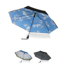Auto Open/Close Compact Umbrella with Printed Under Canopy