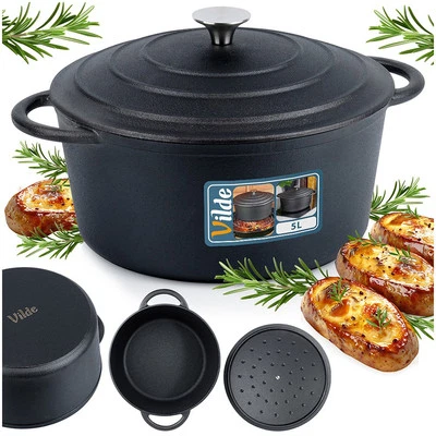 Gusseisentopf Kochtopf Topf mit Deckel aus Gusseisen 26 cm 5 L - Bild 1 von 4