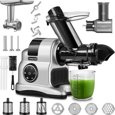 AMZCHEF 5-in-1 Cold Press Juicer Meat Grinder Slicer BPA-Free Quiet 3'' Chute
