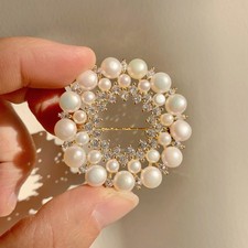 Elegant Freshwater Pearl Brooch Ladies Handmade Wedding Christmas Jewelry