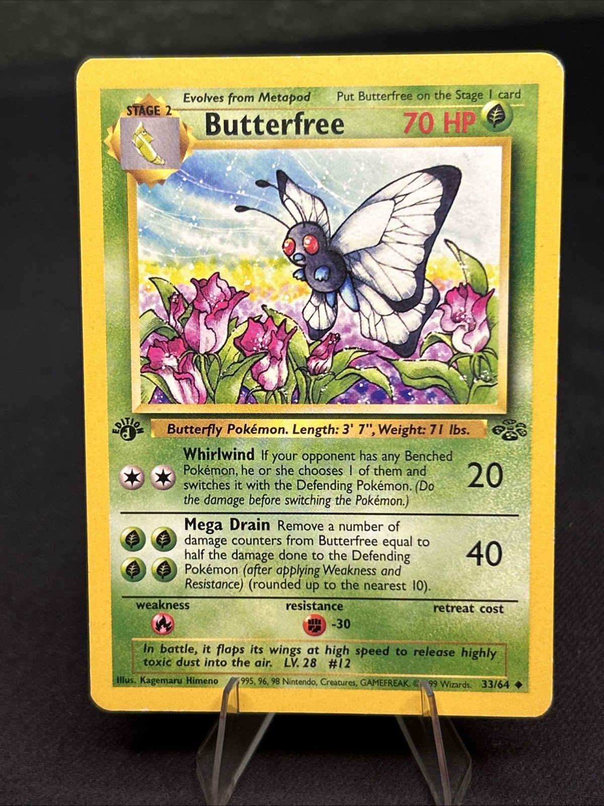 1999 Pokemon, Jungle, #33/64 Butterfree, 1st Edition "d Edition" Error Card.