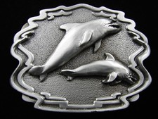 RG05160 NOS 1993  TWO DOLPHINS  PEWTER BELT BUCKLE