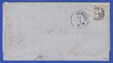 Hamburg Wappen / Ziffer 1 1/4 Sch Mi.-Nr. 8c als EF auf Brief 1864