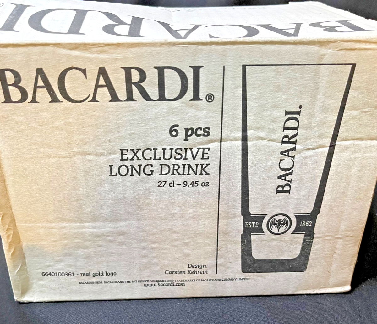 Set Of 6 Bacardi Rum Cocktail Highball Drinking Glasses by Rastal