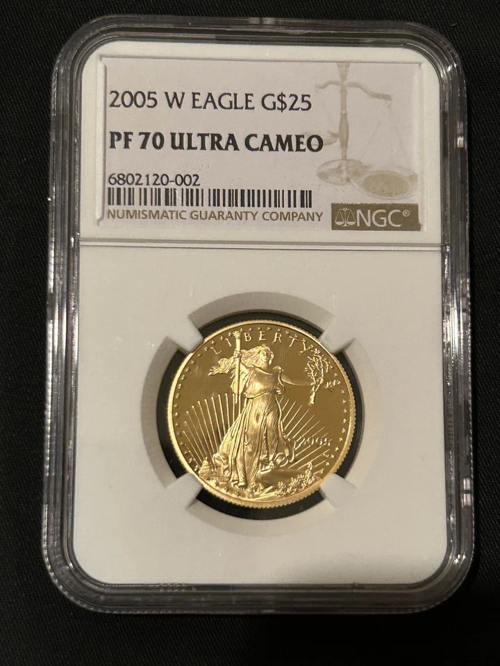 Moneda American Gold Eagle 2005-W 1/2 oz prueba NGC PF70 ultra camafeo Foto 2 de 4
