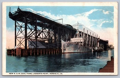 Postcard Norfolk VA New N. & W. Coal Piers, Lamberts Point