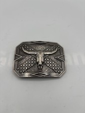 Vintage Nocona Steer Cowboy Belt Buckle Silver Western 4x3 Dad Ranch Bull riding
