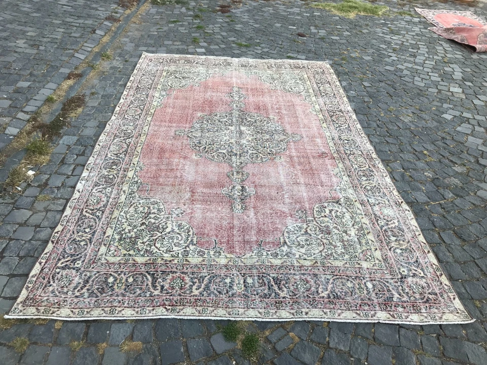 土耳其复古地毯,手工羊毛地毯,波西米亚大地毯,6,8 x 10,英尺 — 第 3/4 张图片