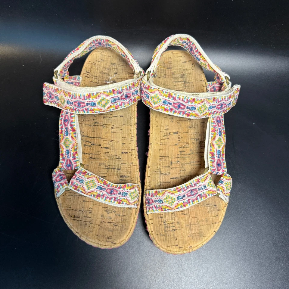 Sandalias de plataforma de corcho tejido colorido Børn correas ajustables zapatos para mujer Foto 3 de 4