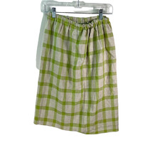 Vintage 80's Womens Elastic Waist Pull On Green White Plaid A Line Skirt Size 10