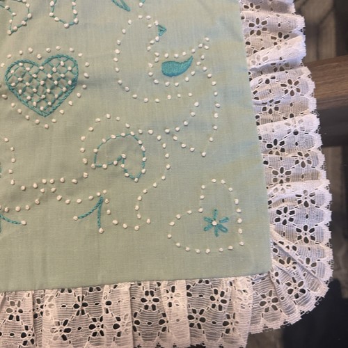 Cottagecore Country Chic Embroidered Sage Green White Eyelet Accent Pillowcase - Picture 4 of 11