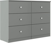 Denver 6 Drawer Chest of Drawers Grey Gloss Metal Drawer Runners and Handles