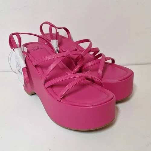 NEW! Women's Liza Strappy Platform Wedge Heels - Wild Fable, Vibrant Pink