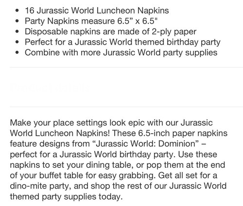 Jurassic World Napkins 16ct, 2 ply, 12.75”x 12.75” 🦖 Dinosaur/Birthday/Party - Picture 4 of 5