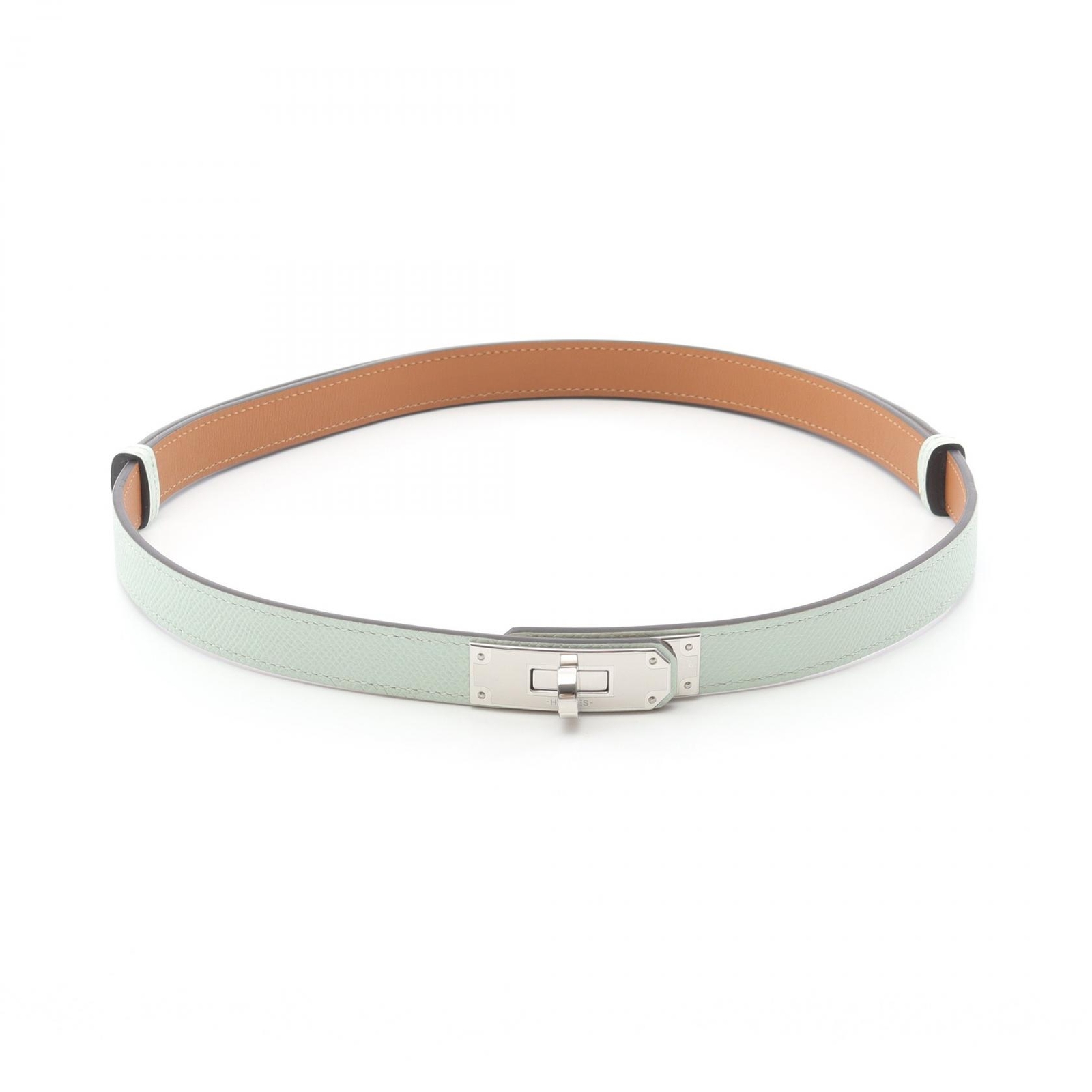 HERMES Kelly Green Leather Belt with Silver Hardware for Women