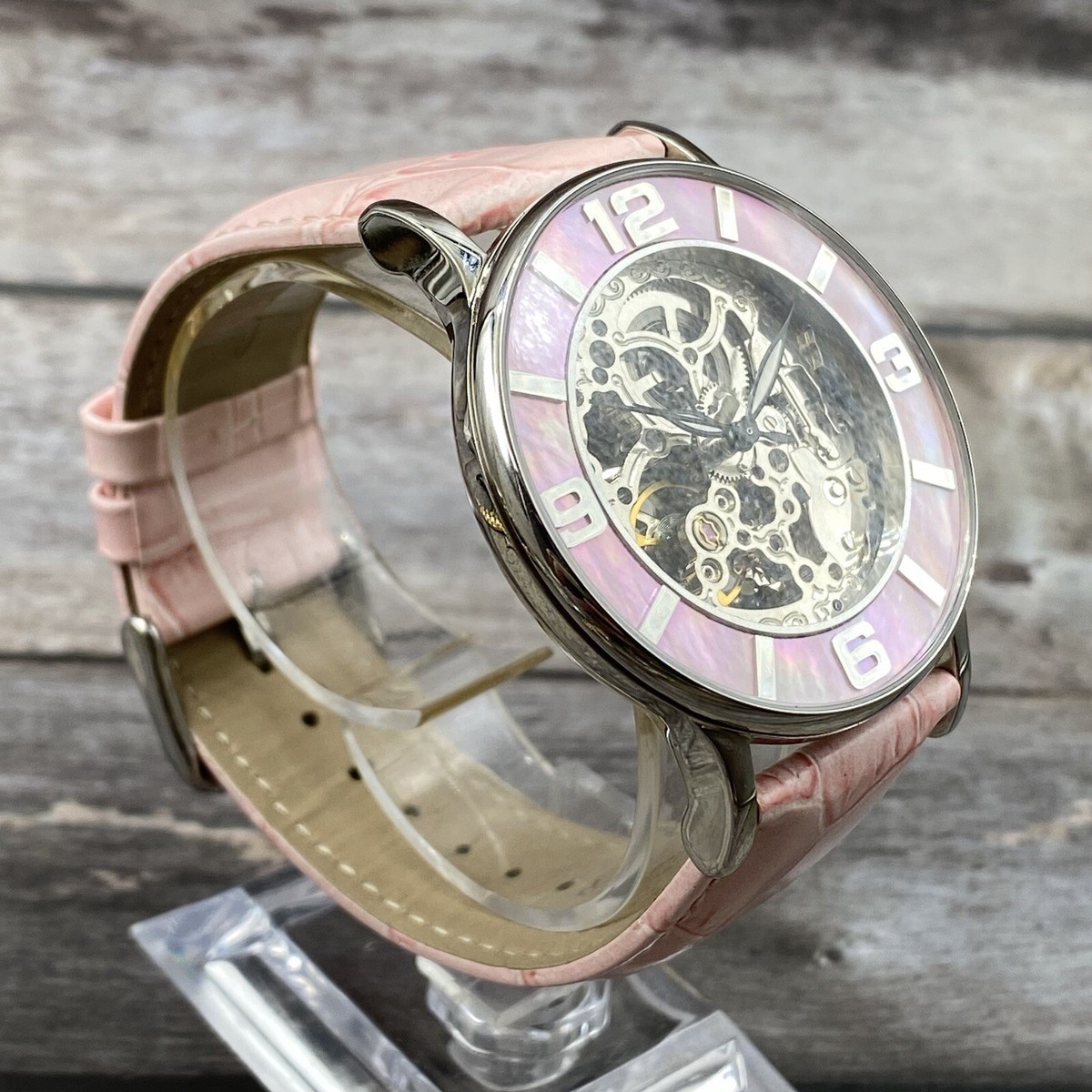 Jeanneret Women Orange Skeleton Automatic Watch Stainless Steel Leather J-64283 Jeanneret Wristwatches for sale | eBay main image 3