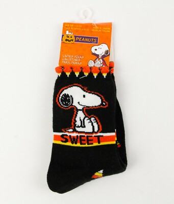 NWT Peanuts Snoopy Candy Corn SWEET Halloween Socks Shoe Size 4-10 1/2