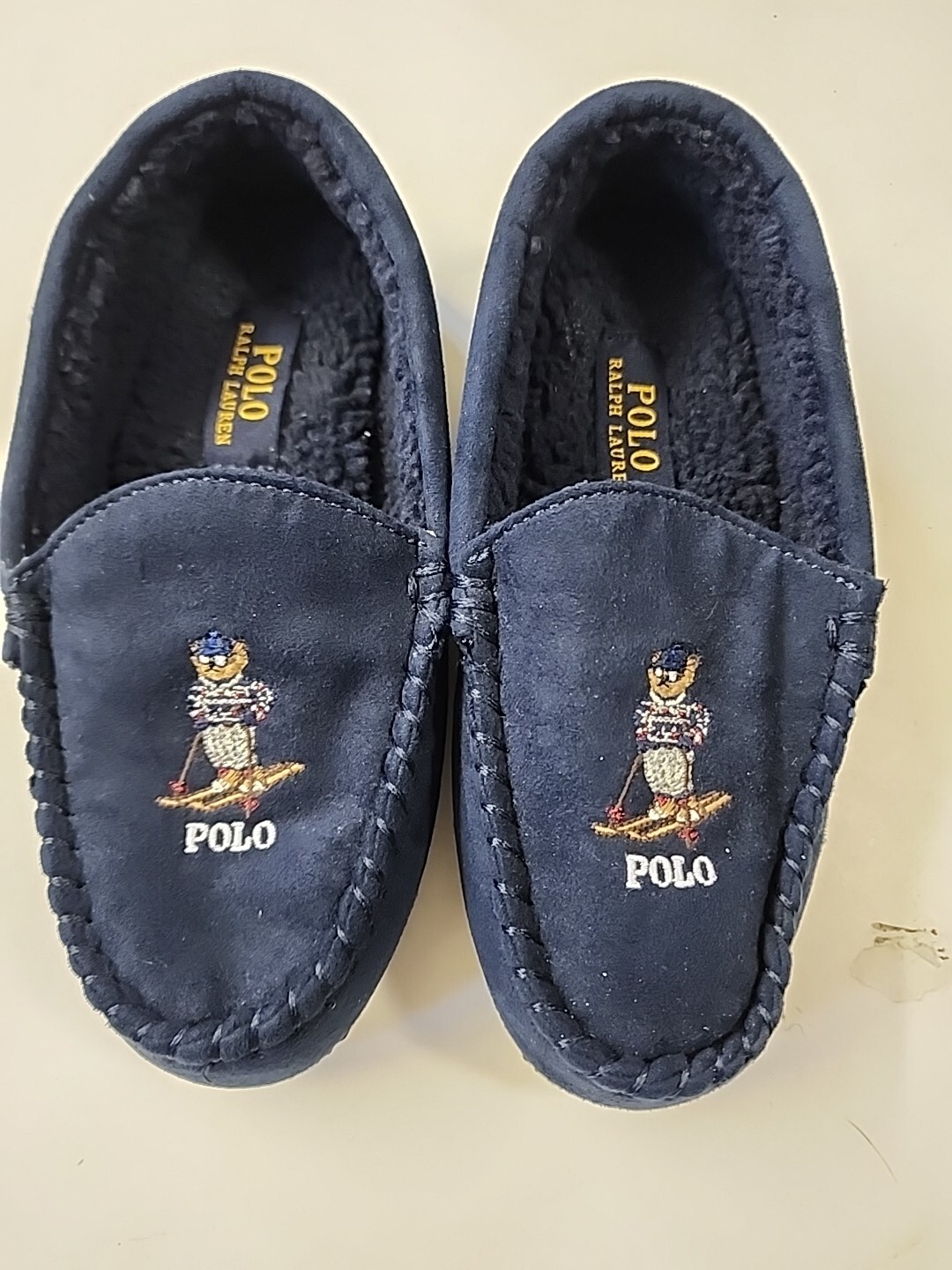 SAOLA POLO Ralph Lauren bambini blu navy orsacchiotto caldo cocco pantofole suola gomma scarpe