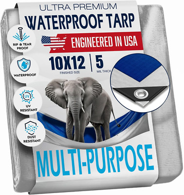 Lona de plástico impermeable de 10 x 12 pulgadas - Ojales cada 18 pulgadas
