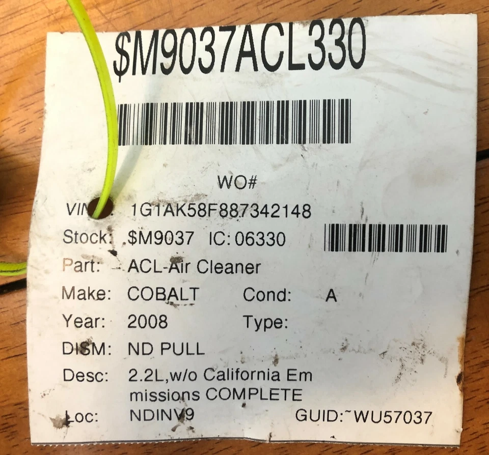 05 06 07 08 09 10 COBALTO PONTIAC G5 PERSECUCIÓN Caja de admisión de filtro de aire OEM GM Foto 2 de 4