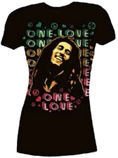 Official Bob Marley One Love Peace Juniors T-Shirt -Jamaican Reggae Singer Music