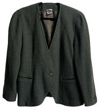 Vintage Wool Jacket Women Size 38 Large Gray Blazer Office Career Wear Suit