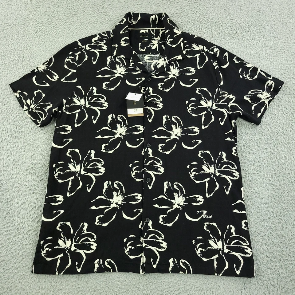 Camisa Porter & Ash Para Hombre Grande Negra Floral Tropical Informal Campamento Lino Foto 2 de 4