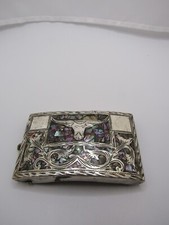 Vtg, Sterling Silver Plata de Jailisco Abalone Inlay Antique Belt Buckle. 1593