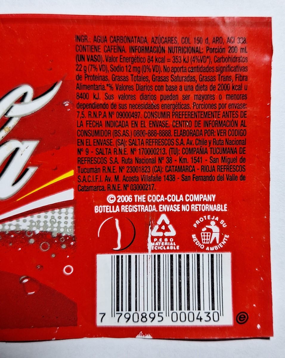 Coca Cola 1.5l label Argentina 2006 | eBay
