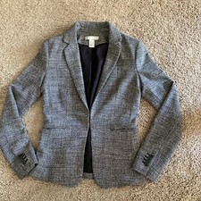 H  M Women  s Size 2 Black  White Tweed Lined Blazer/Jacket-EUC