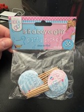 Gender Reveal Pink Blue Baby Shower Party Supplies Decoration Food Picks 36ct.