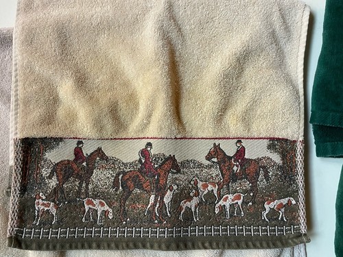 Vintage Hampton Manor HORSE FOX HUNT 1 Bath 3 Hand TOWELS Embroidered Equestrian - Picture 3 of 18