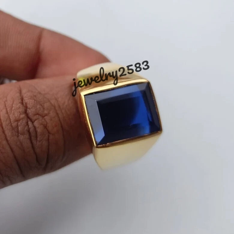 2.30Ct Emerald Sapphire Men's Elegant Ring 14k Yellow Gold Plated Silver - Image 2 of 4