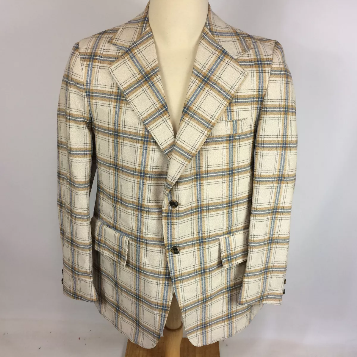 Vtg 70s Men s Plaid Summer Sports Coat Blazer MOD OG Disco Pimp Jacket L Surf