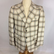 Vtg 70s Men's Plaid Summer Sports Coat Blazer MOD OG Disco Pimp Jacket L Surf
