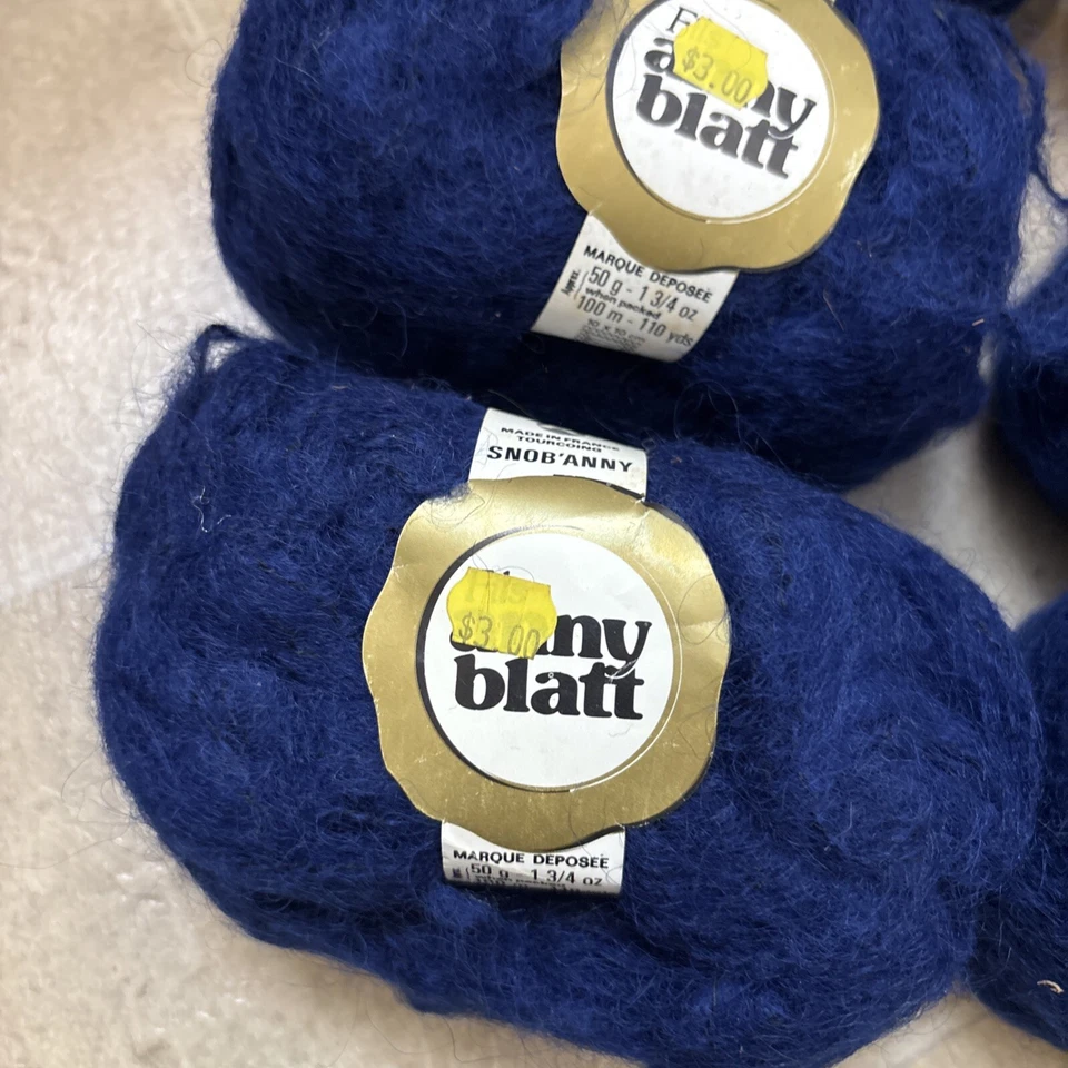 Lot of 6 Anny Blatt Yarn Viscose Wool Acrylic Blend Blue Vintage Balls - Image 2 of 4