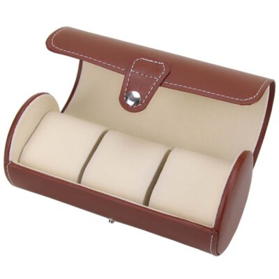 Estuche de viaje enrollable de cuero para guardar 3 relojes y pulseras