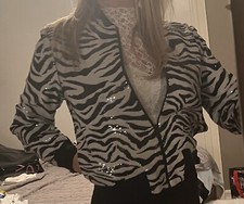 NEW Alice + Olivia Sequin Tiger Print Bomber Jacket, Pockets Size XS, With Tags