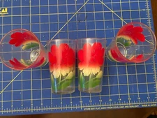 Vintage Peanut Butter Glass Lot Red Green Yellow Tumblers Set of 4