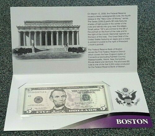 2006 $5 FRN LOW 3 DIGIT SERIAL #712 BOSTON. REDUCED 2/25/25 (483) - Picture 2 of 2