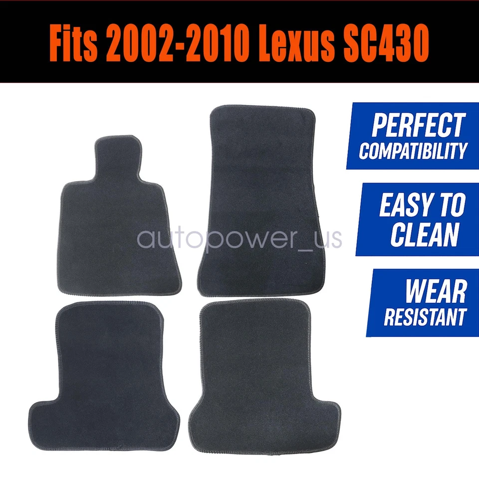 Fits 2002-2010 Lexus SC430 Front Rear Floor Mats Carpet Waterproof Black Velour - Image 3 of 4